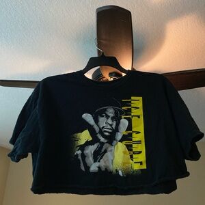 Black Graphic Crop Top with Yellow Accent